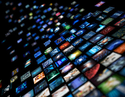 Digital Media concept Wall of screens smart TV